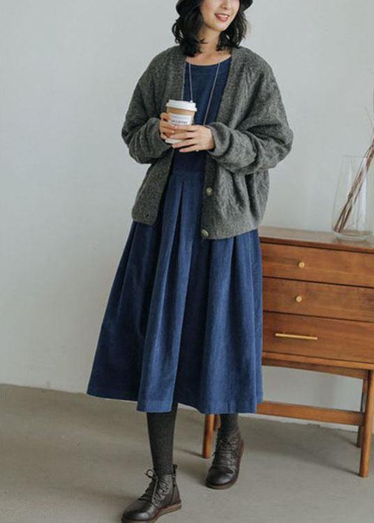 French Blue Pockets Button Patchwork Fall Denim Dresses