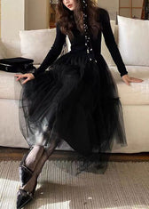French Blue Ruffled Asymmetrical Tulle Patchwork Knit Dresses Spring 3