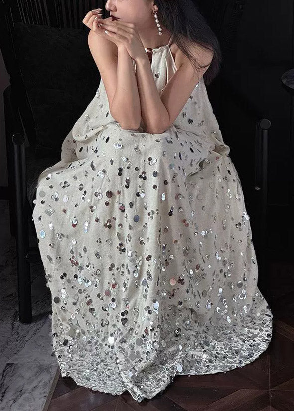Sequin Halter Neck Keyhole Oversized Flowy Maxi Dress
