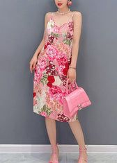 French Pink Ruffled Print Chiffon Dress Two Pieces Set Summer 3