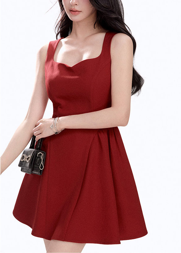 French Red Exra Large Hem Cotton Day Dress Summer