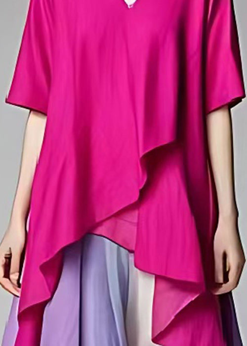 V-Neck Short Sleeve Tiered Tulle Handkerchief Hem Maxi Dress