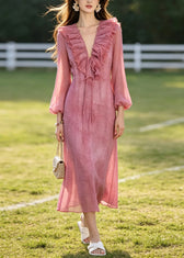 French Rose Ruffled Tie Dye Chiffon Dresses Summer 3