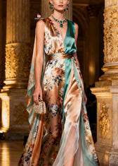 French Tulle Patchwork Tunic Silk Maxi Spaghetti Strap Dresses Summer 2