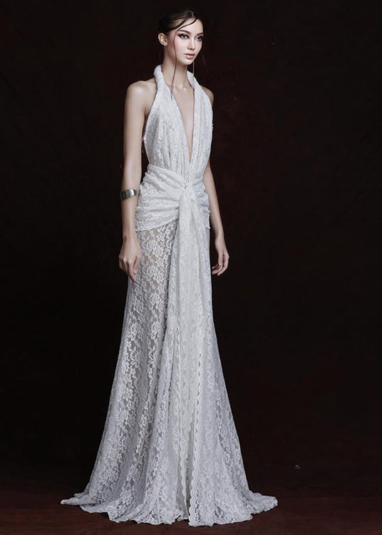 Lace Halter Neck High Split Maxi Dress - View 2