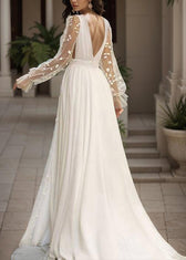 French White V Neck Backless Chiffon Robe Dresses Summer 2