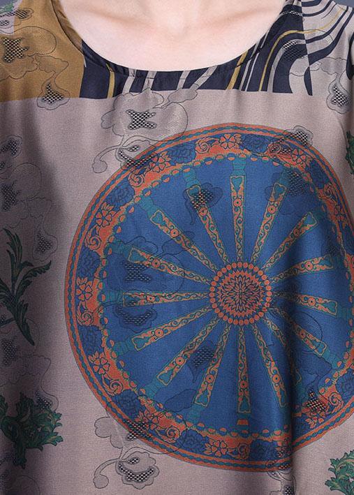 Patchwork Print Round Neck Drop Shoulder Oversized Satin Maxi Dress