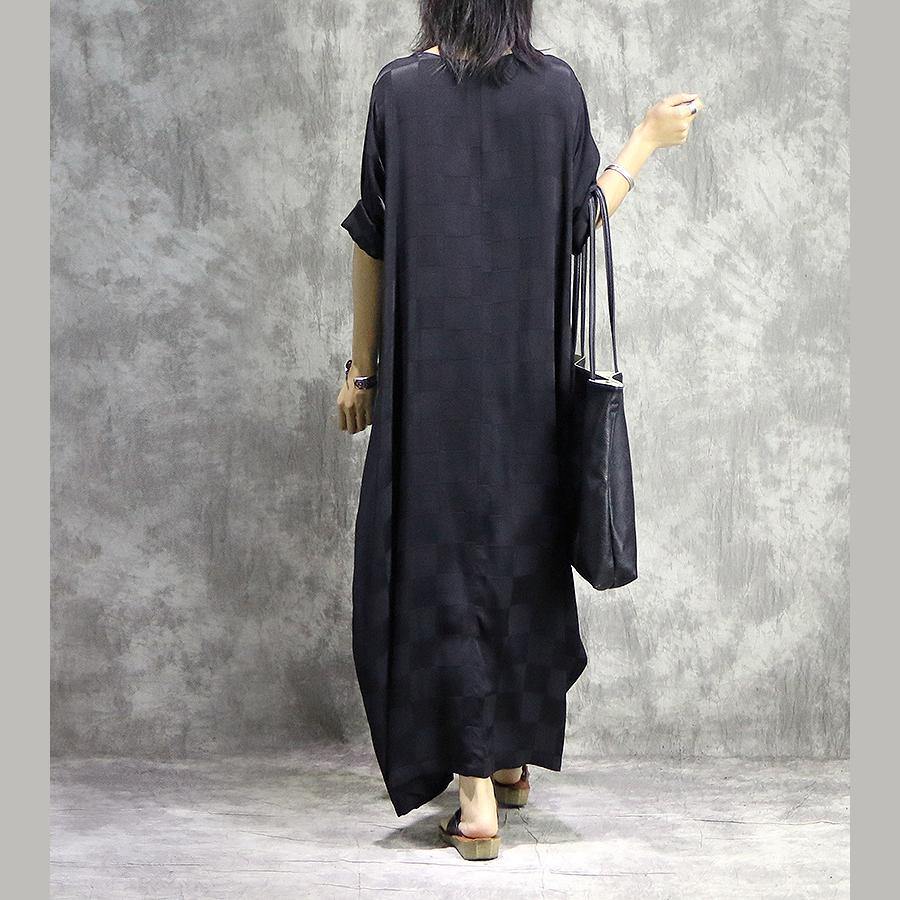 French o neck silk dresses Fabrics black Maxi Dress summer