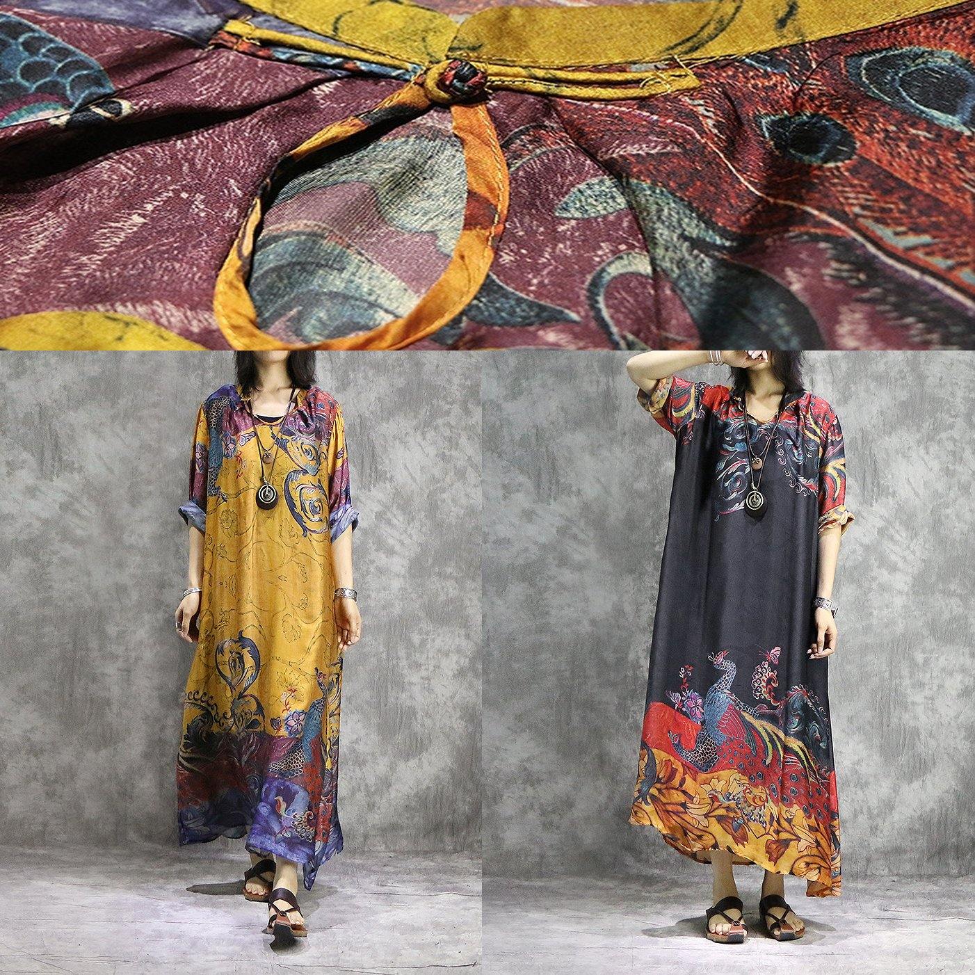 Chiffon Round Neck Long Sleeve Oversized Kaftan Maxi Dress