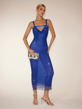 Backless Rhinestone Mesh Midi Dress - View 5