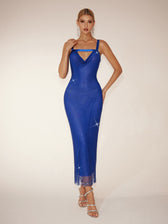 Backless Rhinestone Mesh Midi Dress