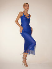 Backless Rhinestone Mesh Midi Dress - View 4
