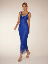 Backless Rhinestone Mesh Midi Dress - View 2