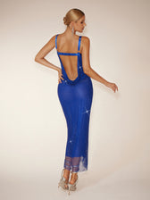 Backless Rhinestone Mesh Midi Dress - View 6
