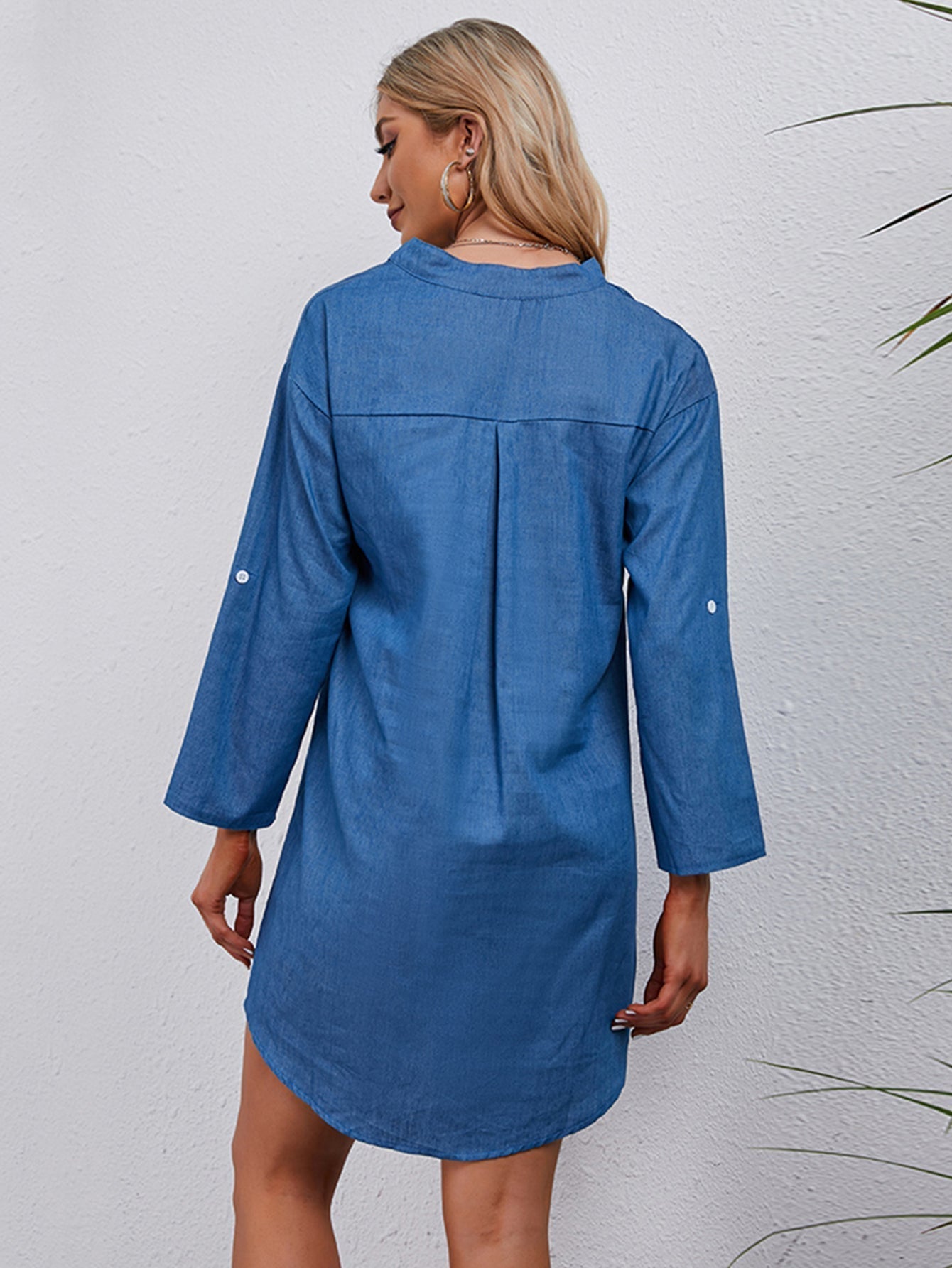 Front buttons  long sleeves denim dress