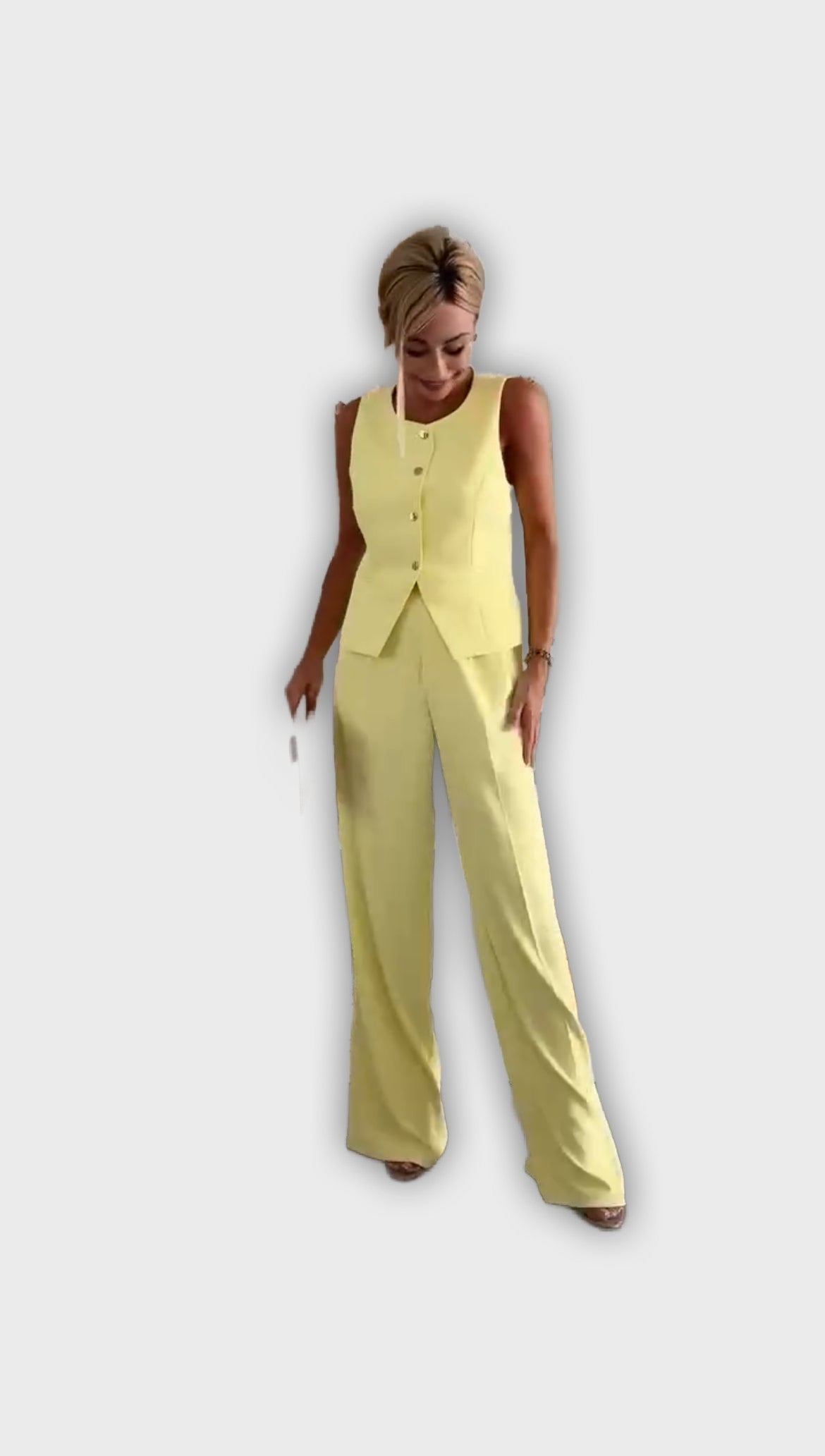 Sleeveless Button Vest and Wide Leg Pants Two Piece Set