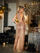 Sequin Diamond Split Maxi Dress - View 5