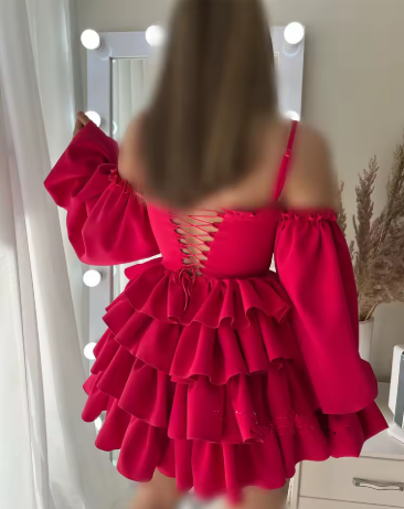 A-line Spaghetti Straps Tiered Homecoming Dress cc824