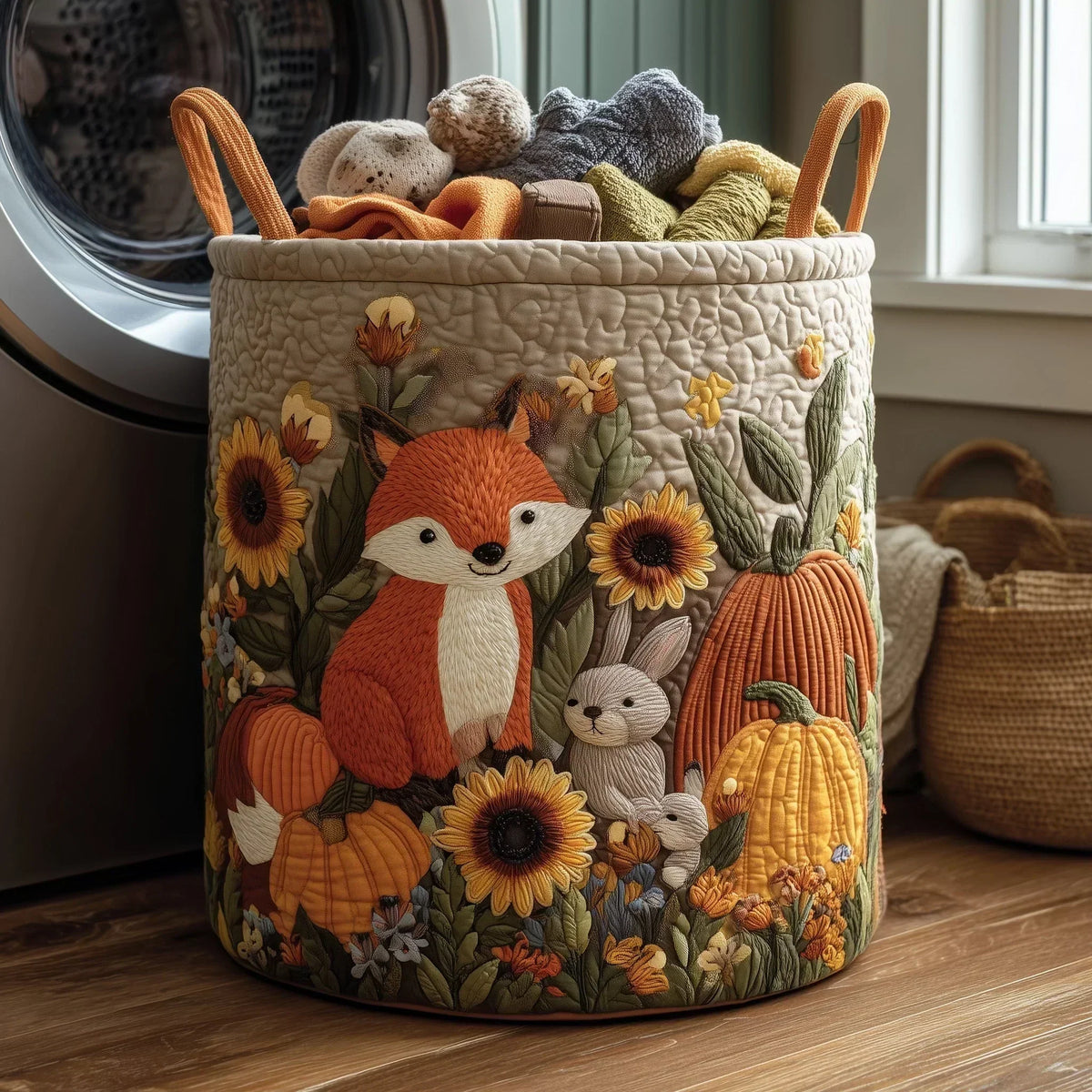 Fox Print Quilted Storage Basket