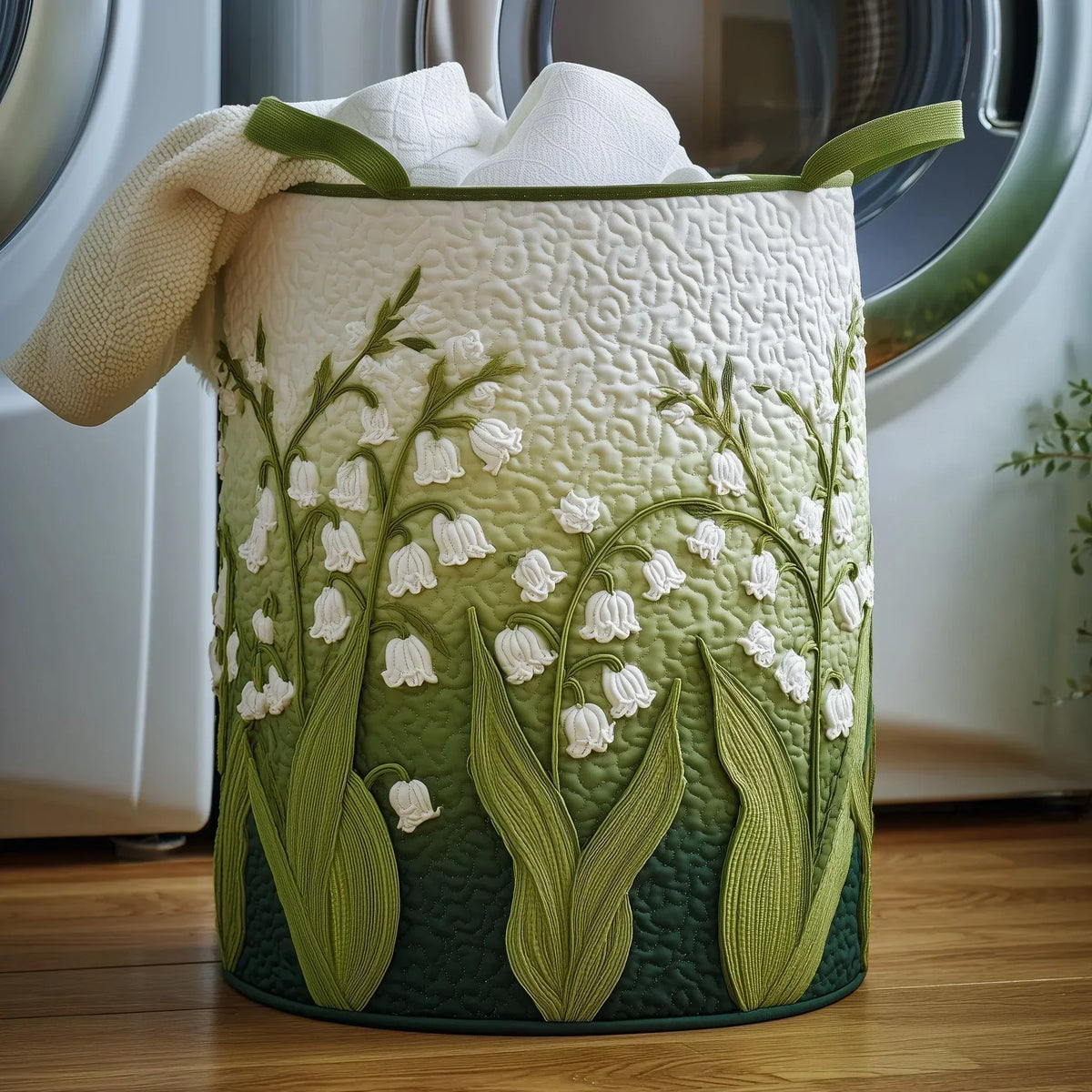 Floral Embroidered Quilted Storage Laundry Basket