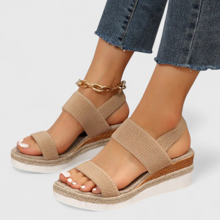 Open Toe Elastic Ankle Strap Espadrille Wedge Sandals 6
