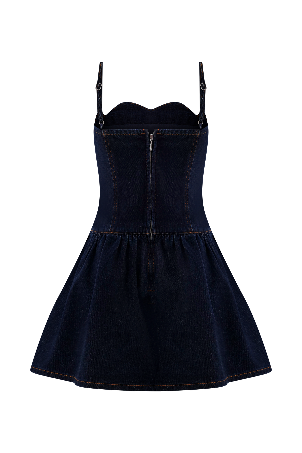 Denim-Look Sweetheart Corset Bodice Drop Waist Mini Dress 9