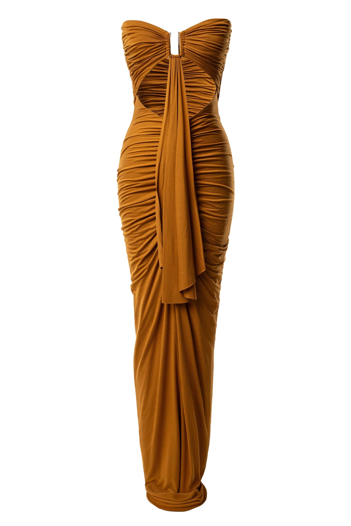 Strapless Cut Out Ruched Drape Front Bodycon Maxi Dress 3