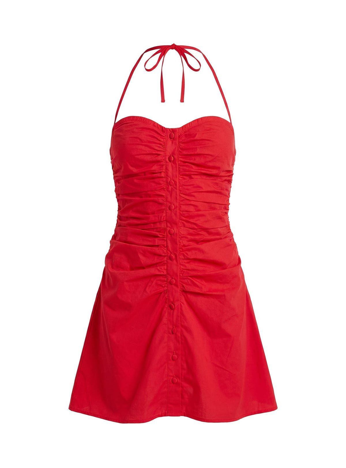 Ruched Button Front Halter Sweetheart Neck Mini Dress 9