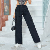 Multiple Pockets Straight Wide Leg Trousers