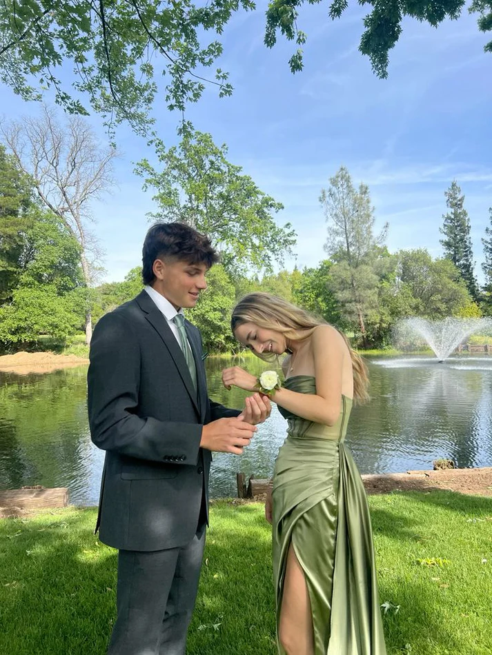 Green Strapless Slit Evening Dress Sexy Long Prom Dress cc1917