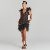 Sequined V-Neck Party Dress Champagne / Xs Partydress-241208