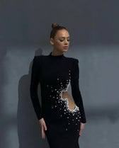 Beaded Pearl Long Sleeve Party Dress