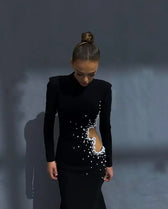 Beaded Pearl Long Sleeve Party Dress