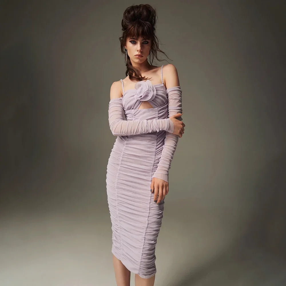 Sleeveless Halter Mesh Evening Party Dress Lavender / Xs Partydress-241208