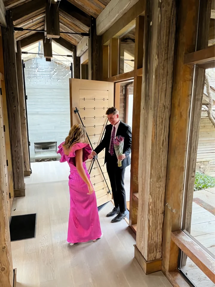 Modest Square Neckline Long Prom Dress With Slit, Evening Gown cc819