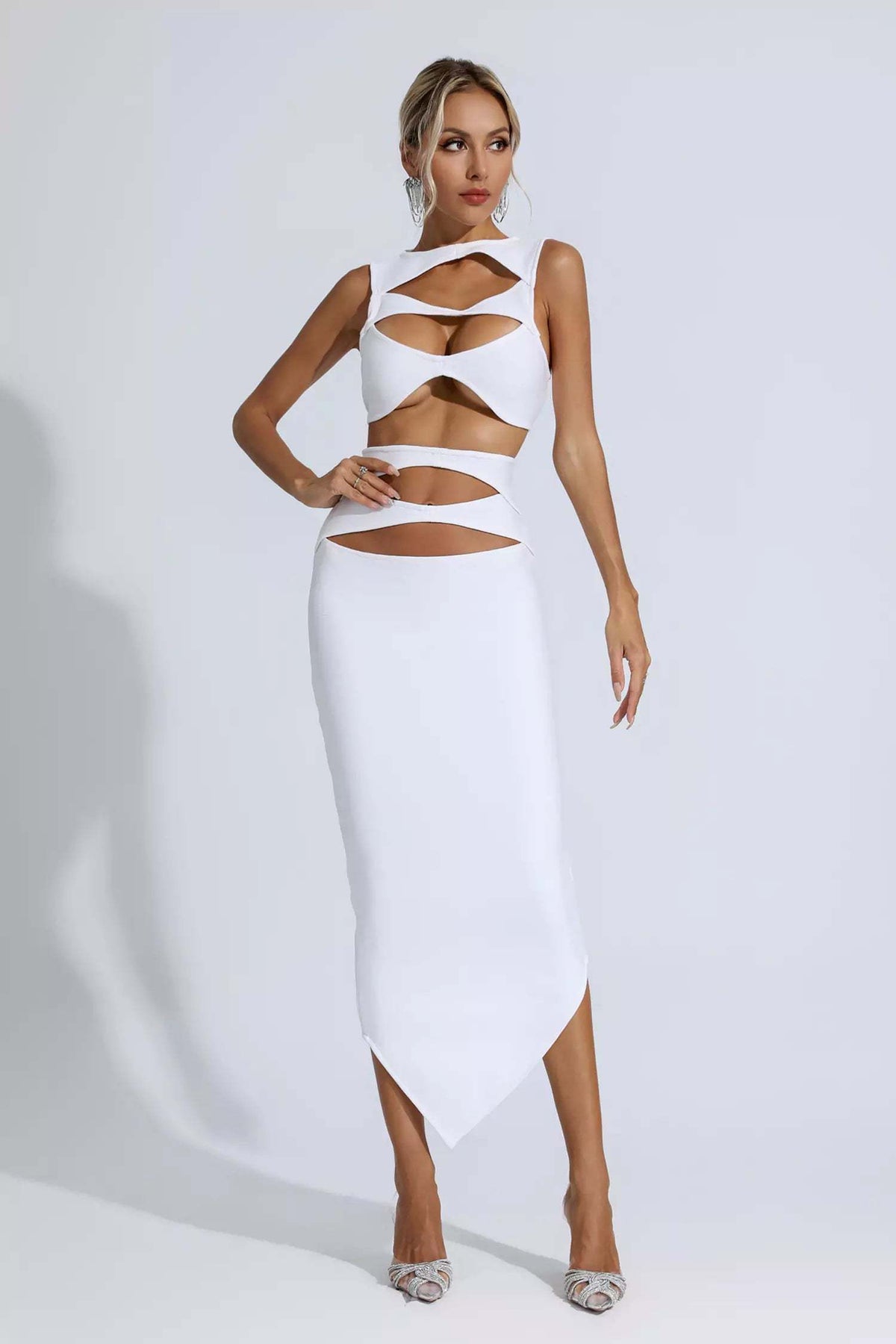Cut Out Sleeveless Bodycon Bandage Midi Dress 3