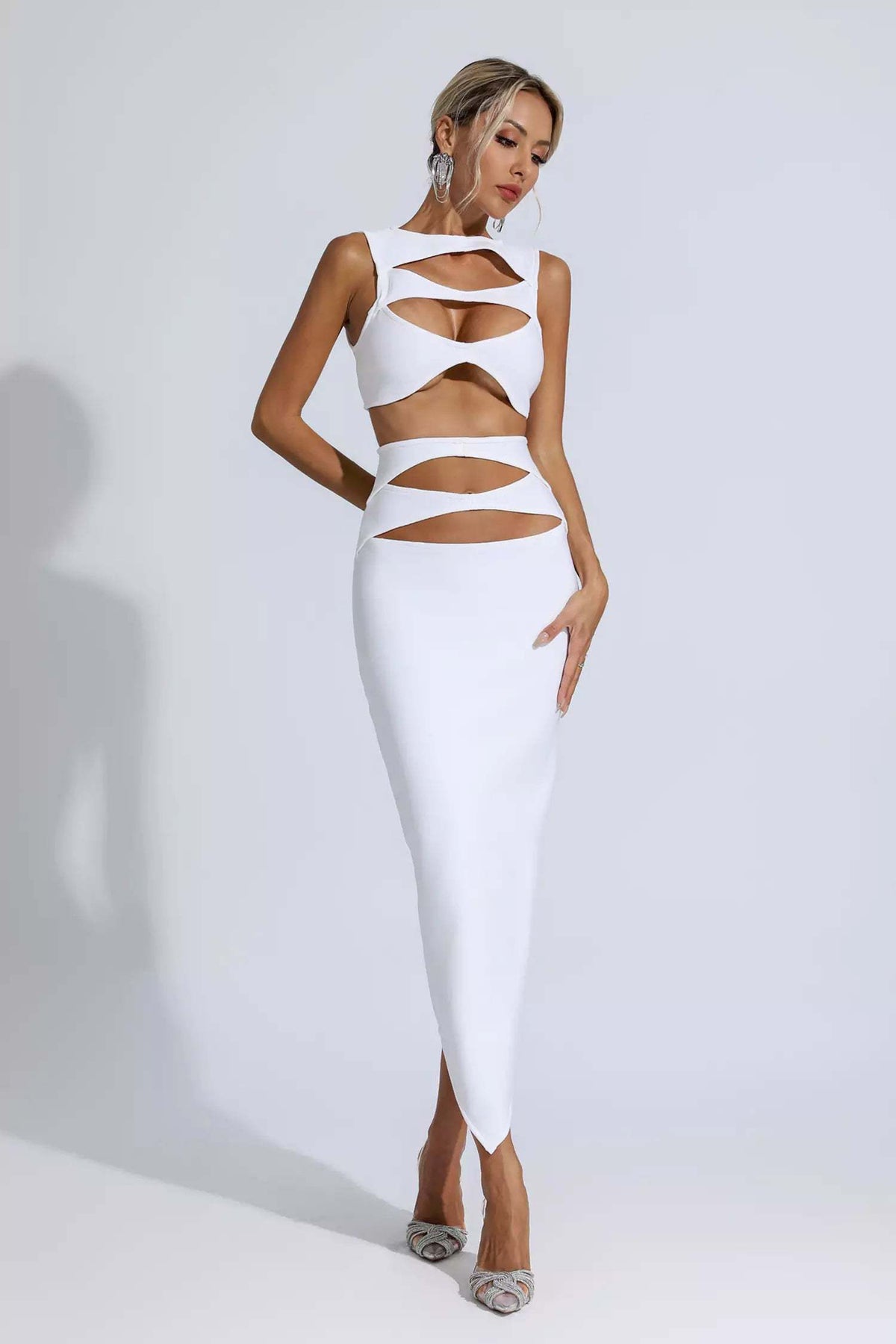 Cut Out Sleeveless Bodycon Bandage Midi Dress