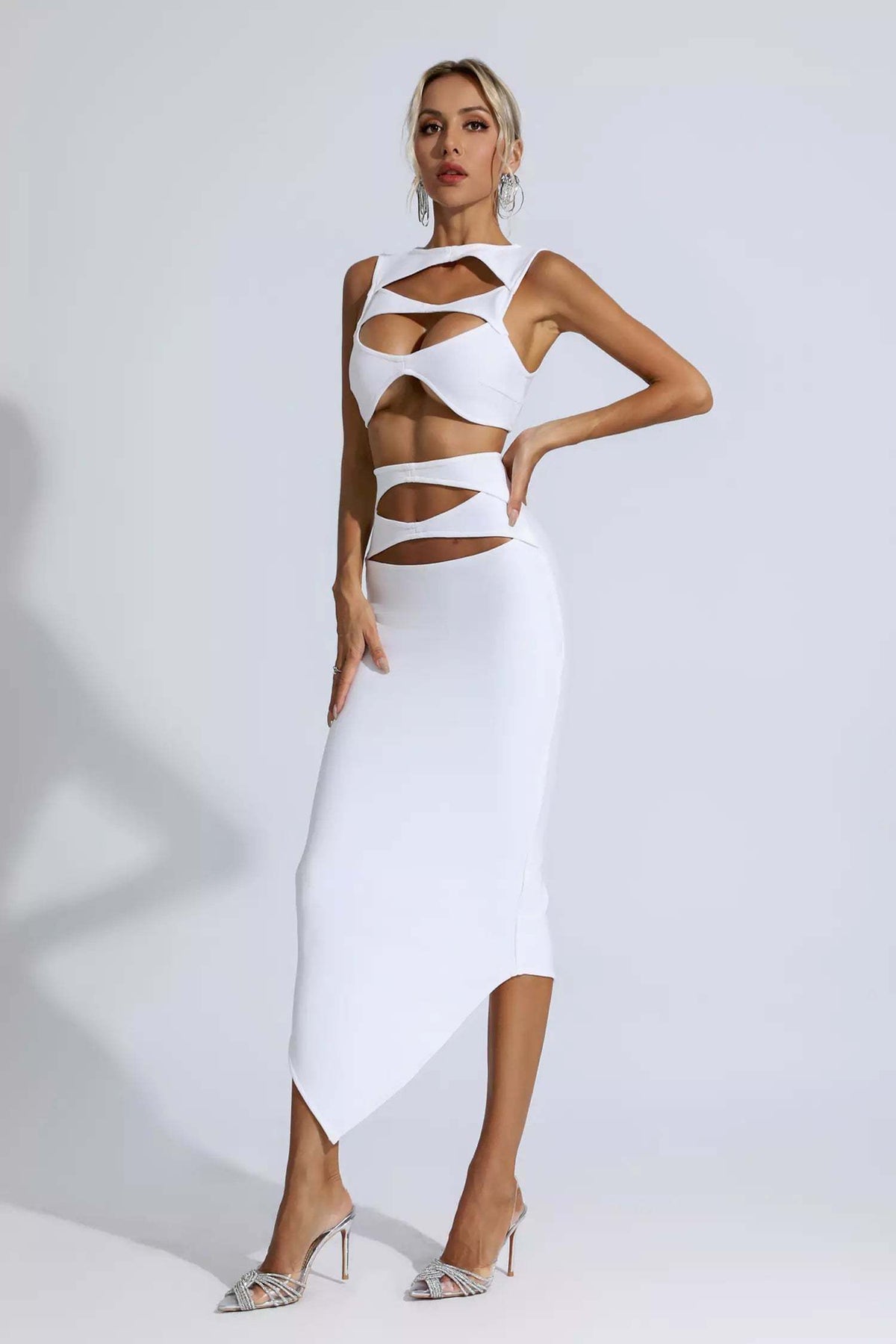 Cut Out Sleeveless Bodycon Bandage Midi Dress 6