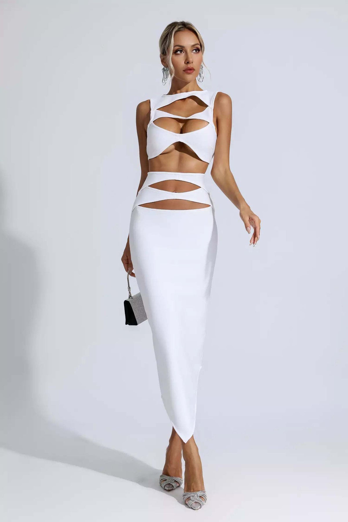 Cut Out Sleeveless Bodycon Bandage Midi Dress 7