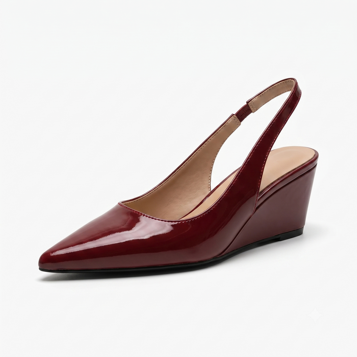 Pointed Toe Patent Slingback Wedge Pumps