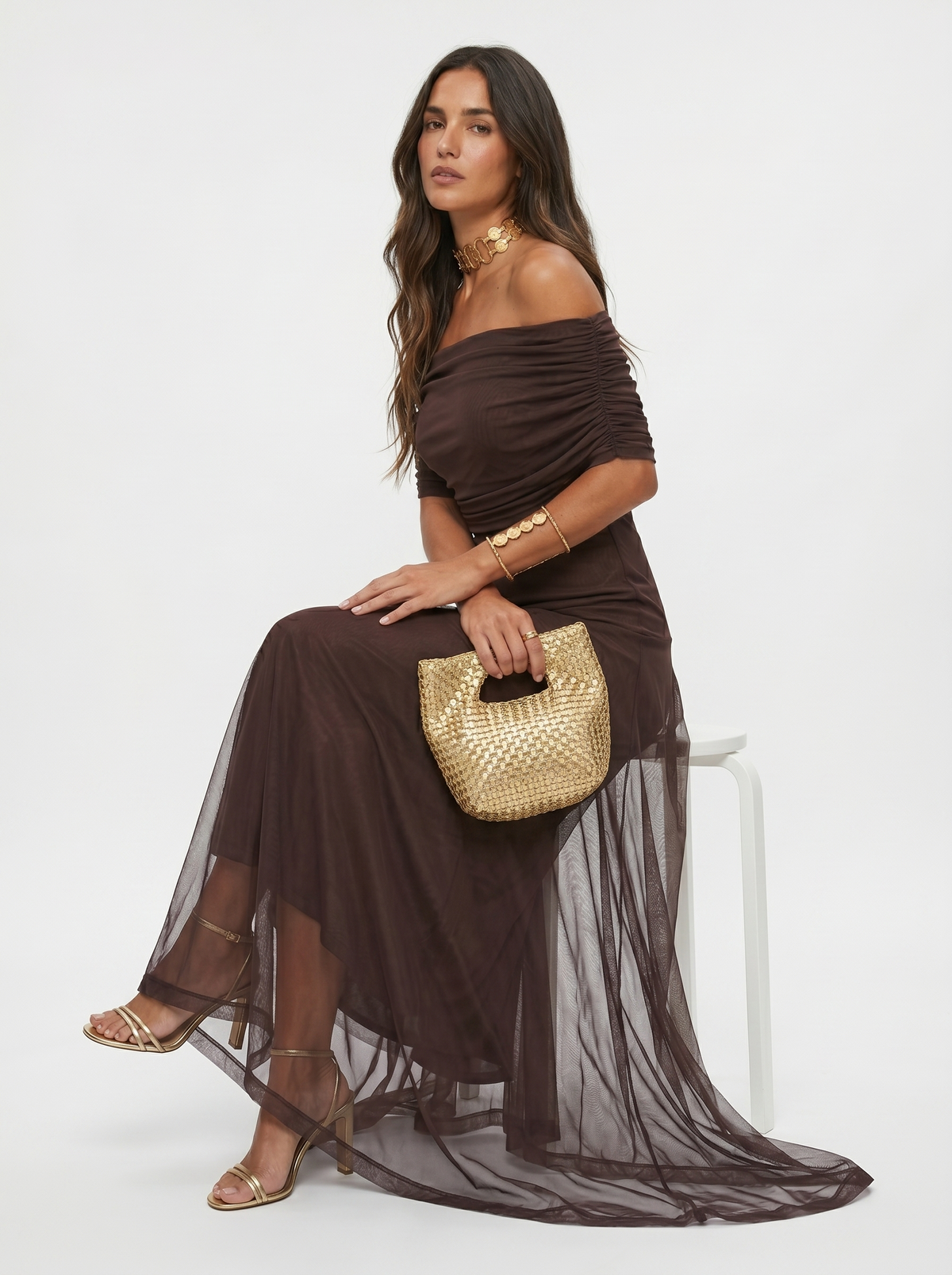 Abstract Print Chiffon One Shoulder Ruched Maxi Gown