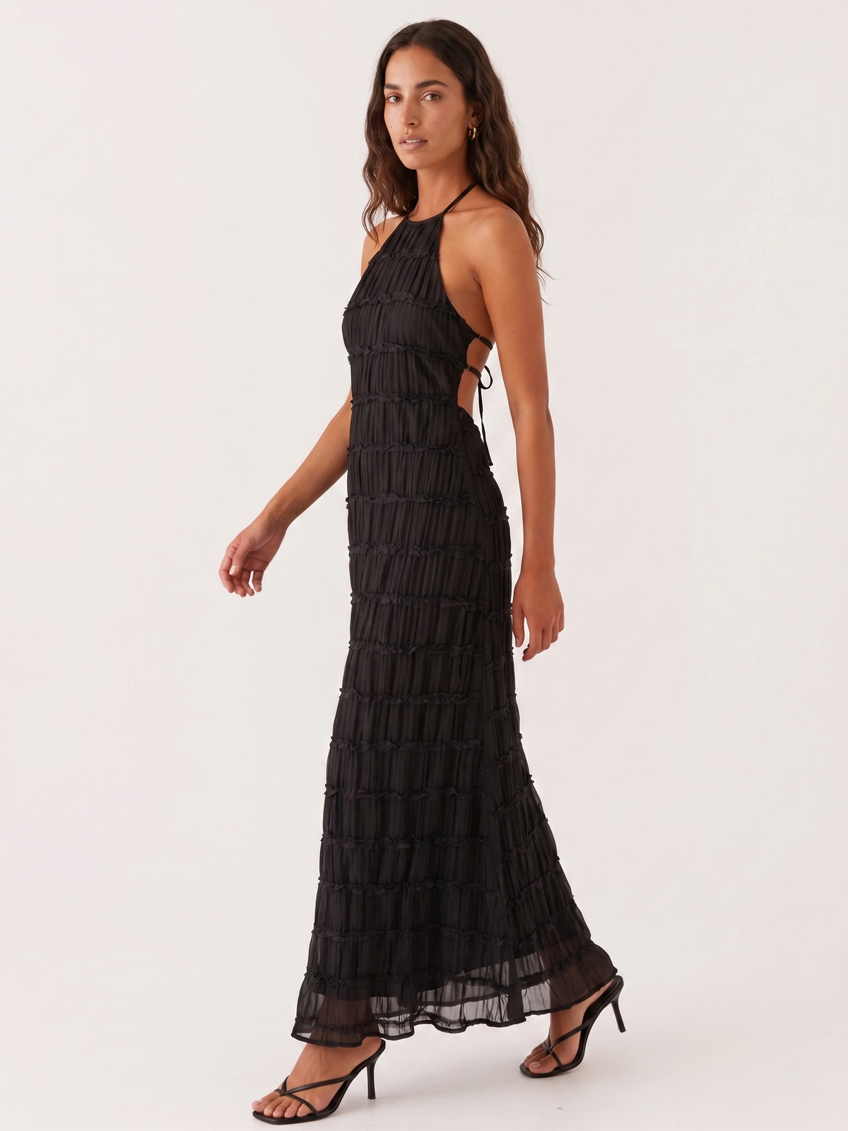 Textured Halter Neck Sleeveless Column Maxi Dress