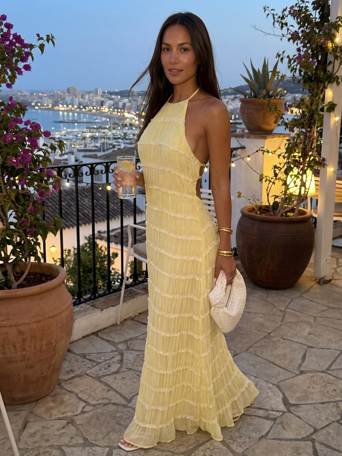 Textured Crinkle Halter Neck Sleeveless Maxi Dress
