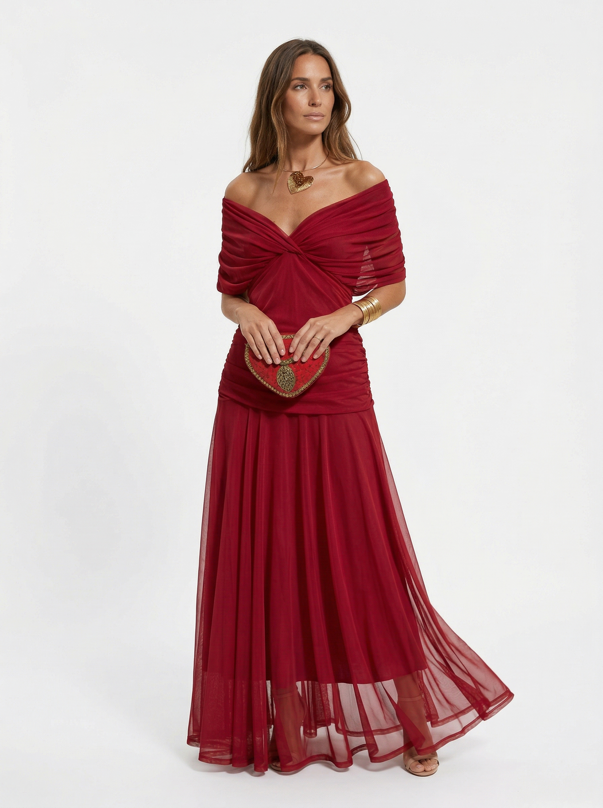 Floral Chiffon Off Shoulder Ruched Wedding Guest Dress