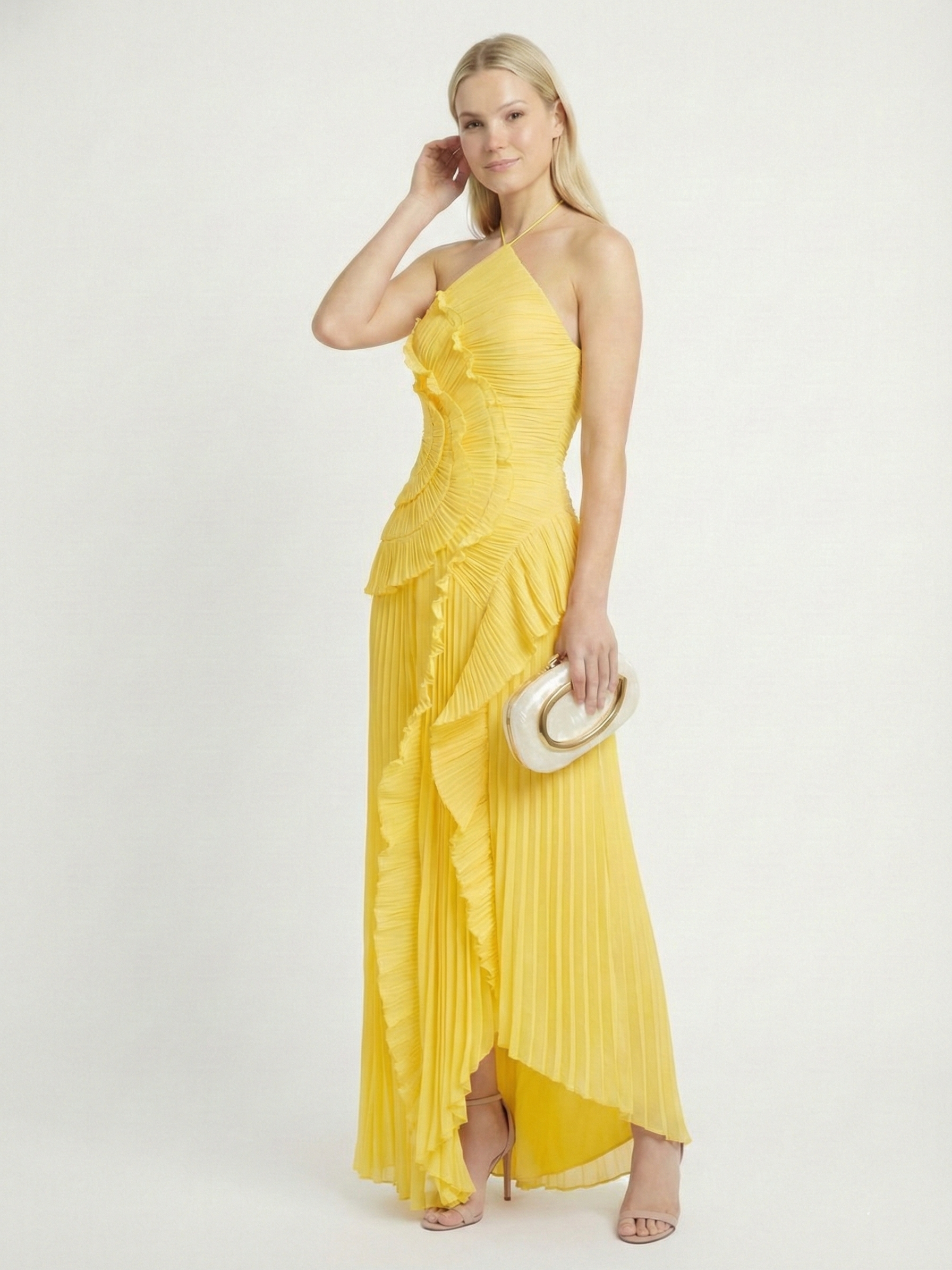 Catherine Ruffle Dress (Free Pearl Clutch)