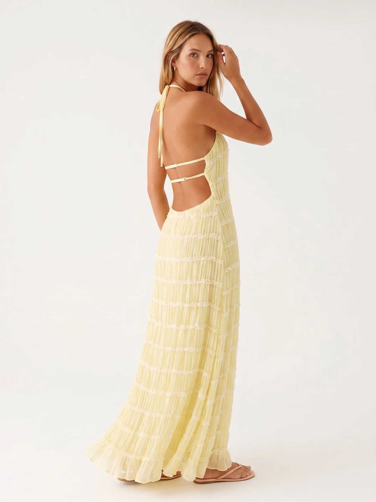 Textured Halter Neck Sleeveless Column Maxi Dress