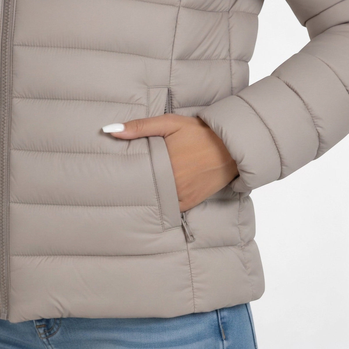 Stand Collar Zip Front Lightweight Quilted Puffer Jacket