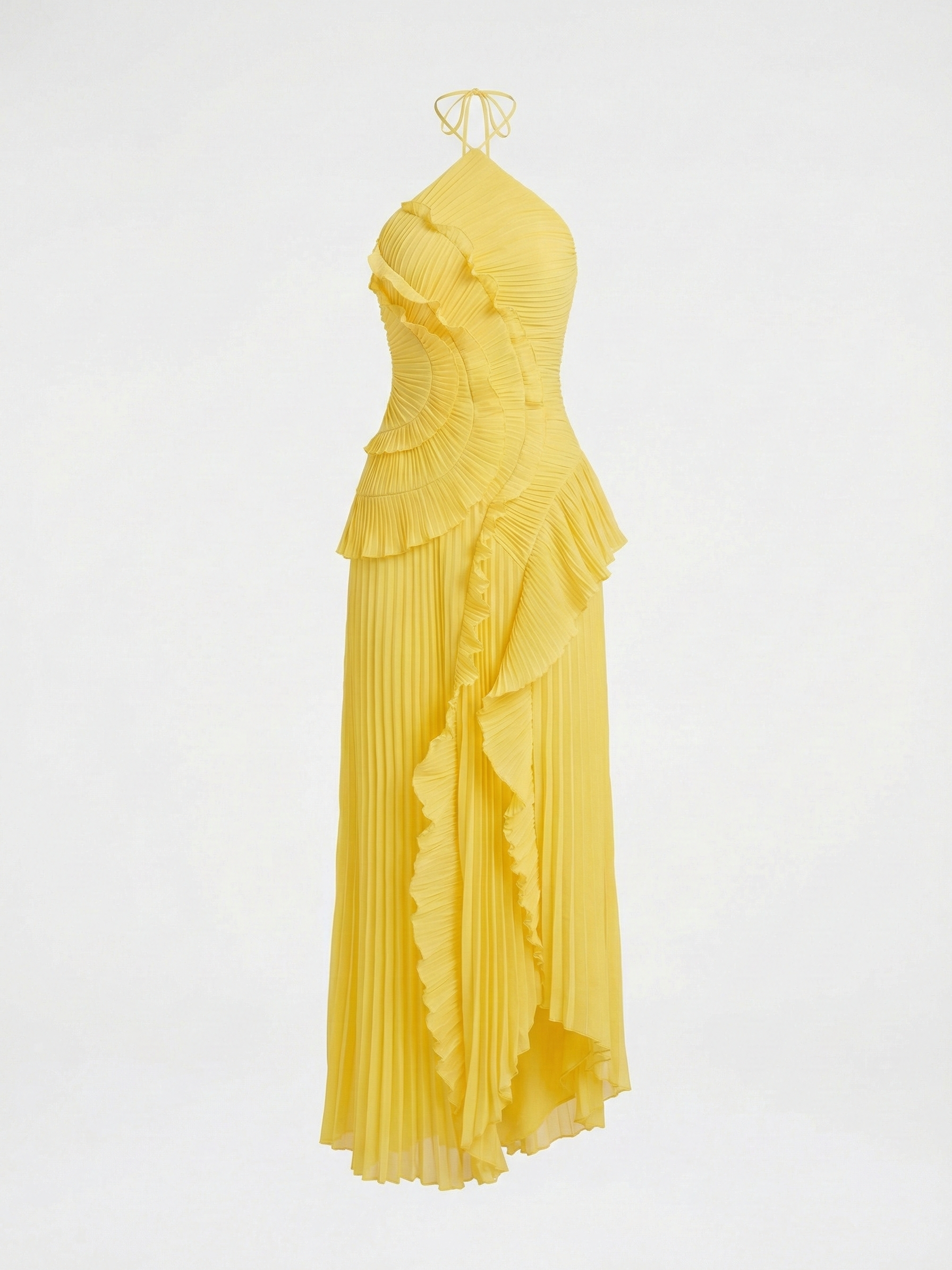 Catherine Ruffle Dress (Free Pearl Clutch) Yellow