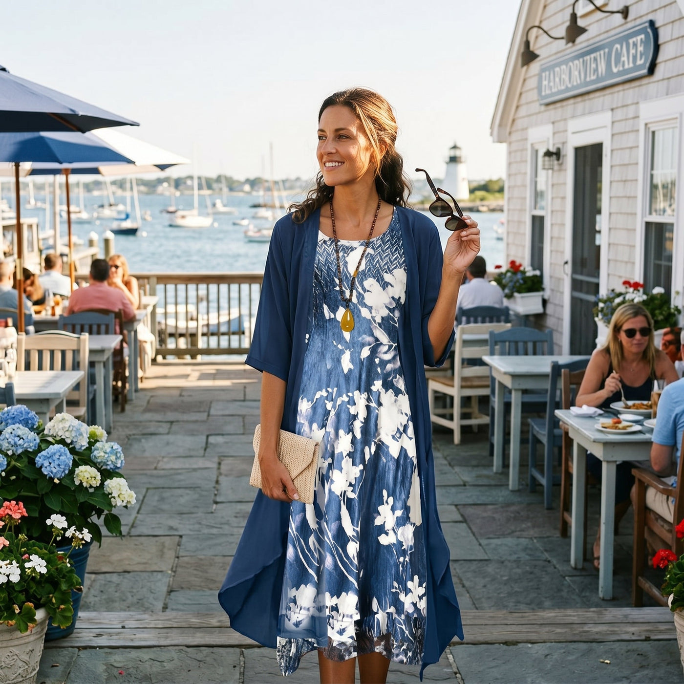 Floral Midi Dress and Chiffon Cardigan Two Piece Set 3