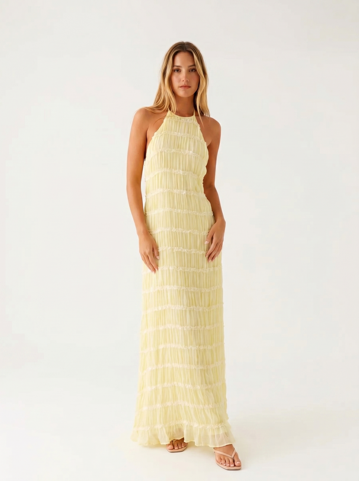 Textured Halter Neck Sleeveless Column Maxi Dress